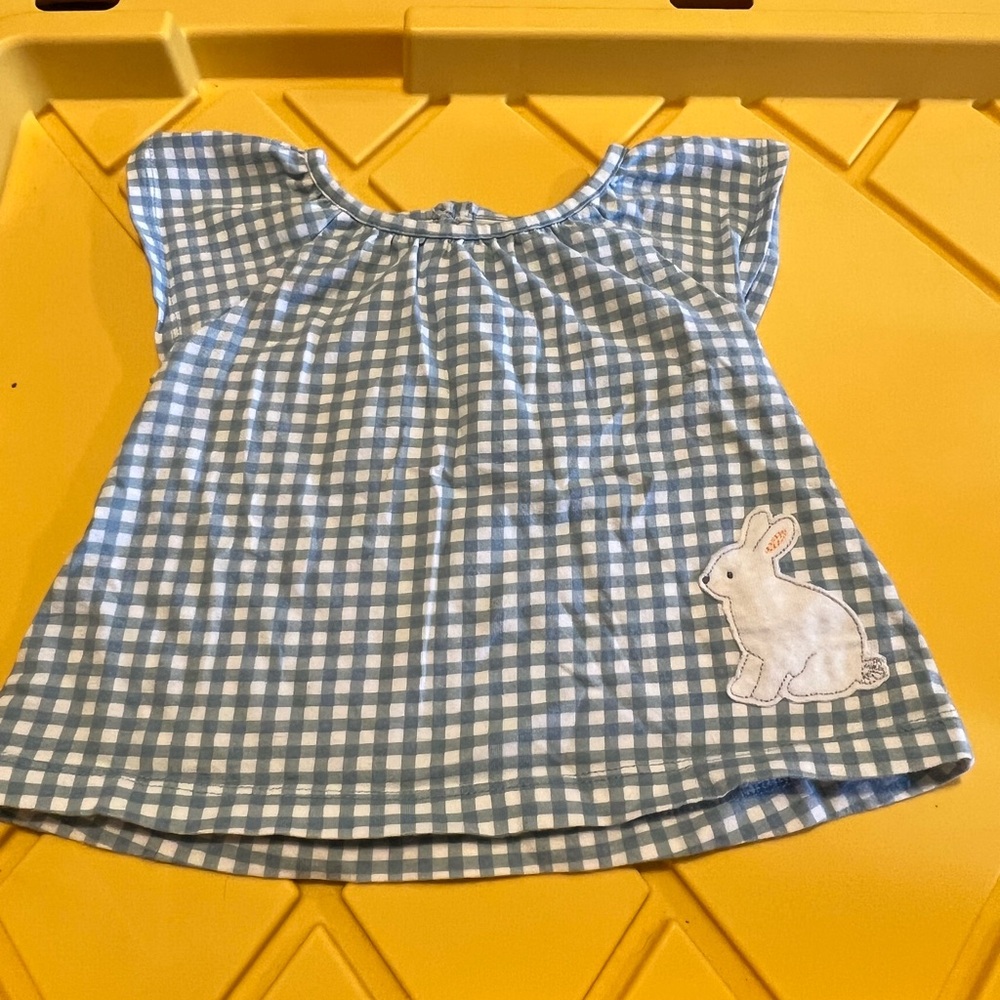 Blue Gingham Kids Top with Bunny Patch